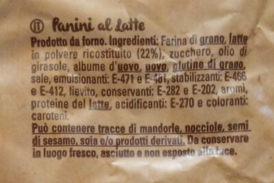 Panini al latte ingredients label