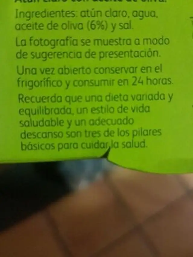 Atún claro aceite de oliva Ligero ingredients label
