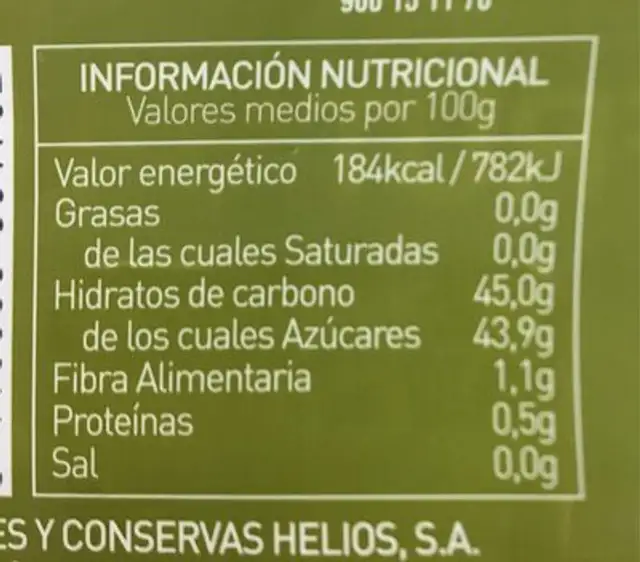 Mermelada extra de ciruela nutrition facts table