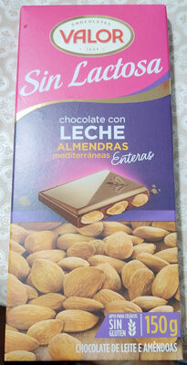 Chocolate con leche sin lactosa y almendras enteras