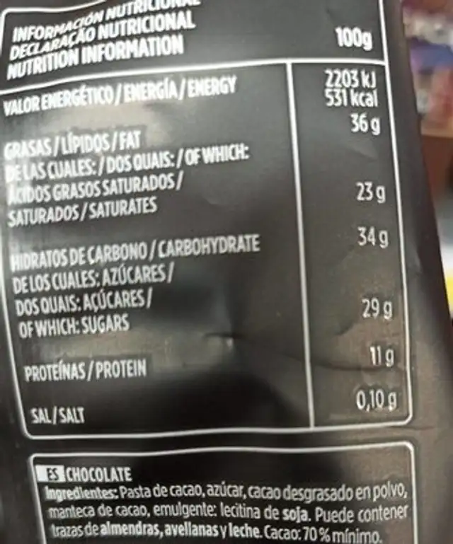 Minis cacao nutrition facts table