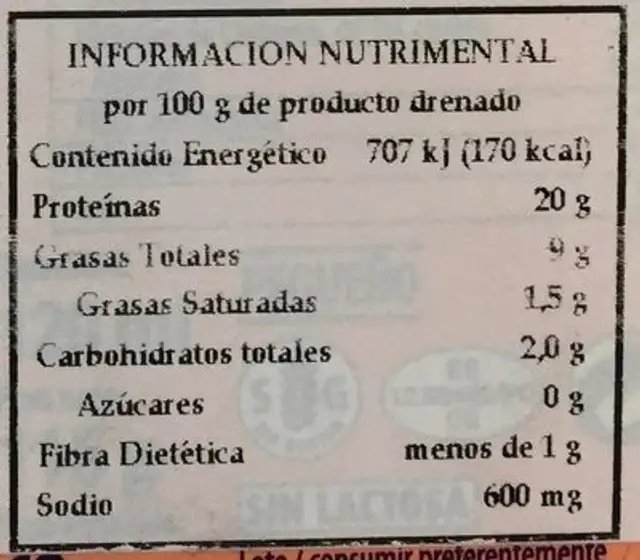 Mussels In Pickle Sauce nutrition facts table