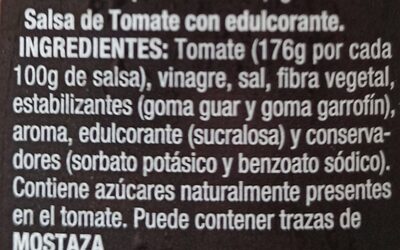 Kétchup Prima Cero - Formato Ahorro ingredients label