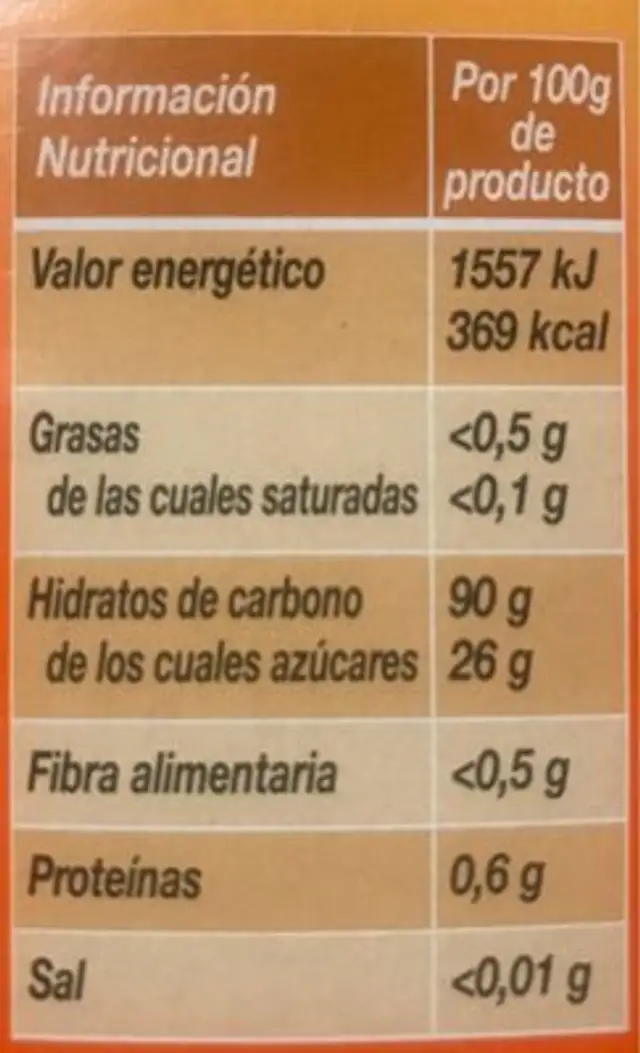 Harina de maíz espesante para salsas y cremas nutrition facts table