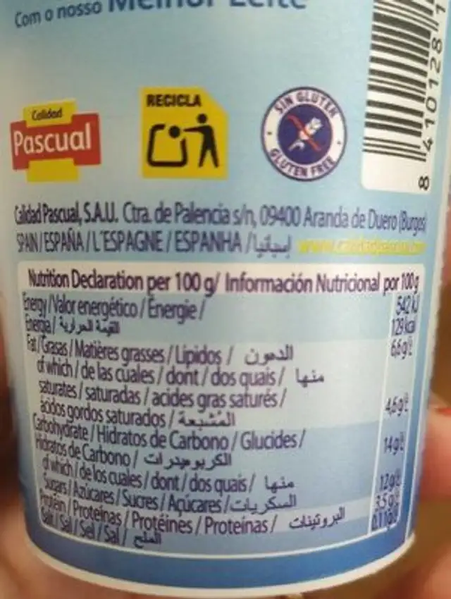 Pascual Creamy Greek Style Estilo Griego 125G 1X4 Pack nutrition facts table