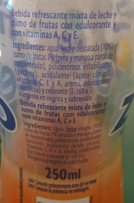 Bifrutas Zero ingredients label