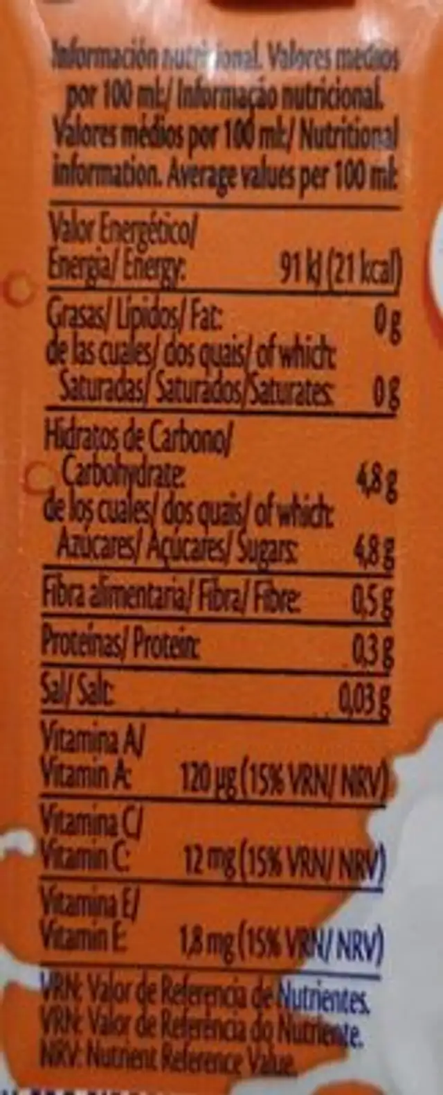 Bifrutas Tropical nutrition facts table
