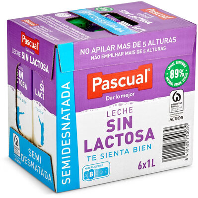 Leche semidesnatada sin lactosa front packaging
