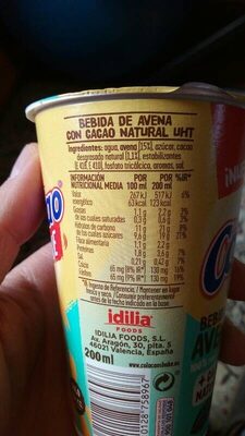 Cola Cao Shake Avena nutrition facts table