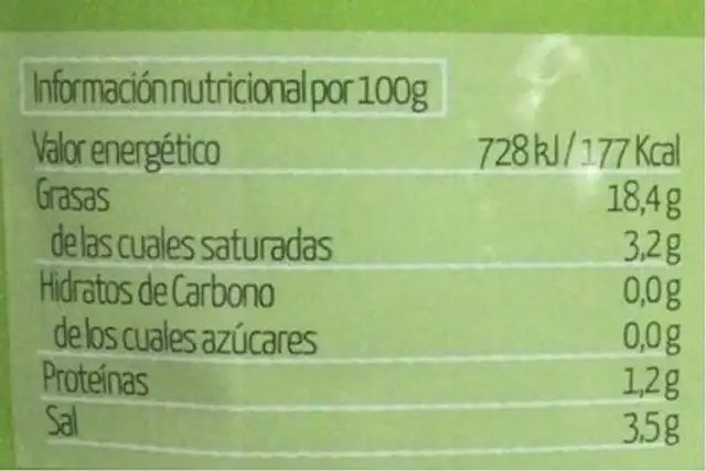 Aceitunas sin hueso aliñadas con tomillo nutrition facts table