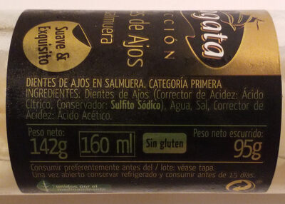 Dientes de ajo en salmuera ingredients label