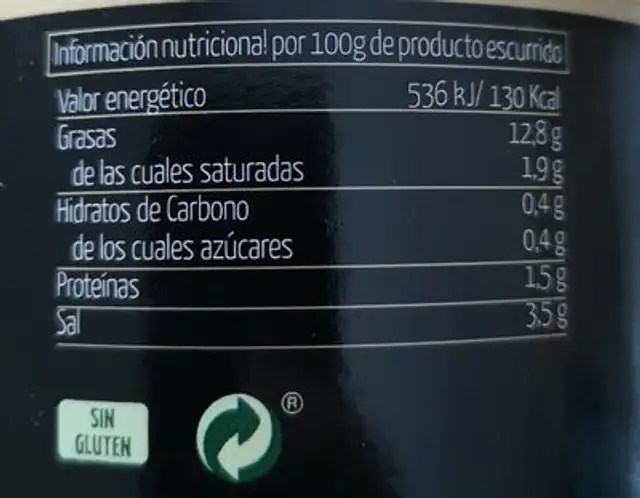 Aceitunas aliño clásico nutrition facts table