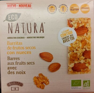 Barritas de frutos secos con nueces front packaging