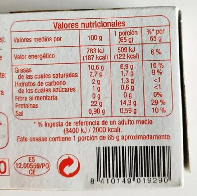 Sardinillas en escabeche nutrition facts table