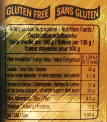 Turrón de Alicante Etiqueta negra nutrition facts table