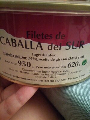 Filetes de caballa del sur ingredients label