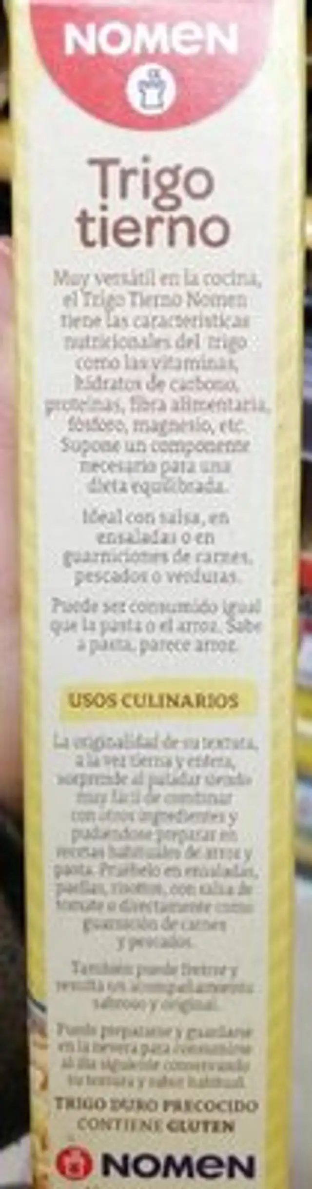 Arroz de trigo tierno ingredients label