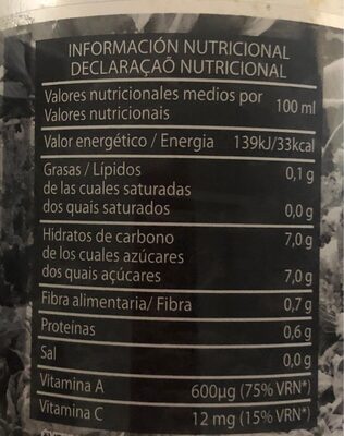 Zumo Zanahoria nutrition facts table