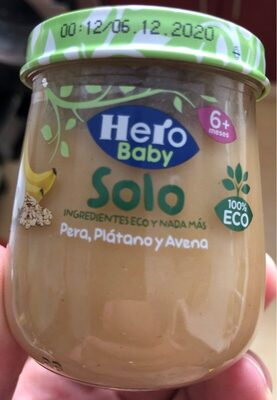 Tarrito de pera, plátano y avena ecológico y