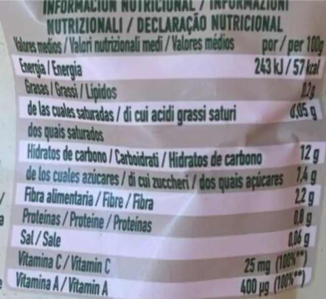 Nutrivita nutrition facts table
