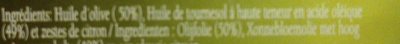 Spécialité à l'huile d'olive et aux zestes de citron ingredients label