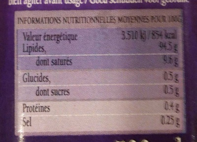 Saveur provençale nutrition facts table