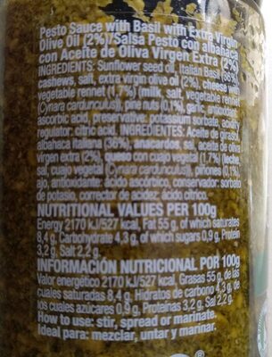 Pesto a la genovesa nutrition facts table