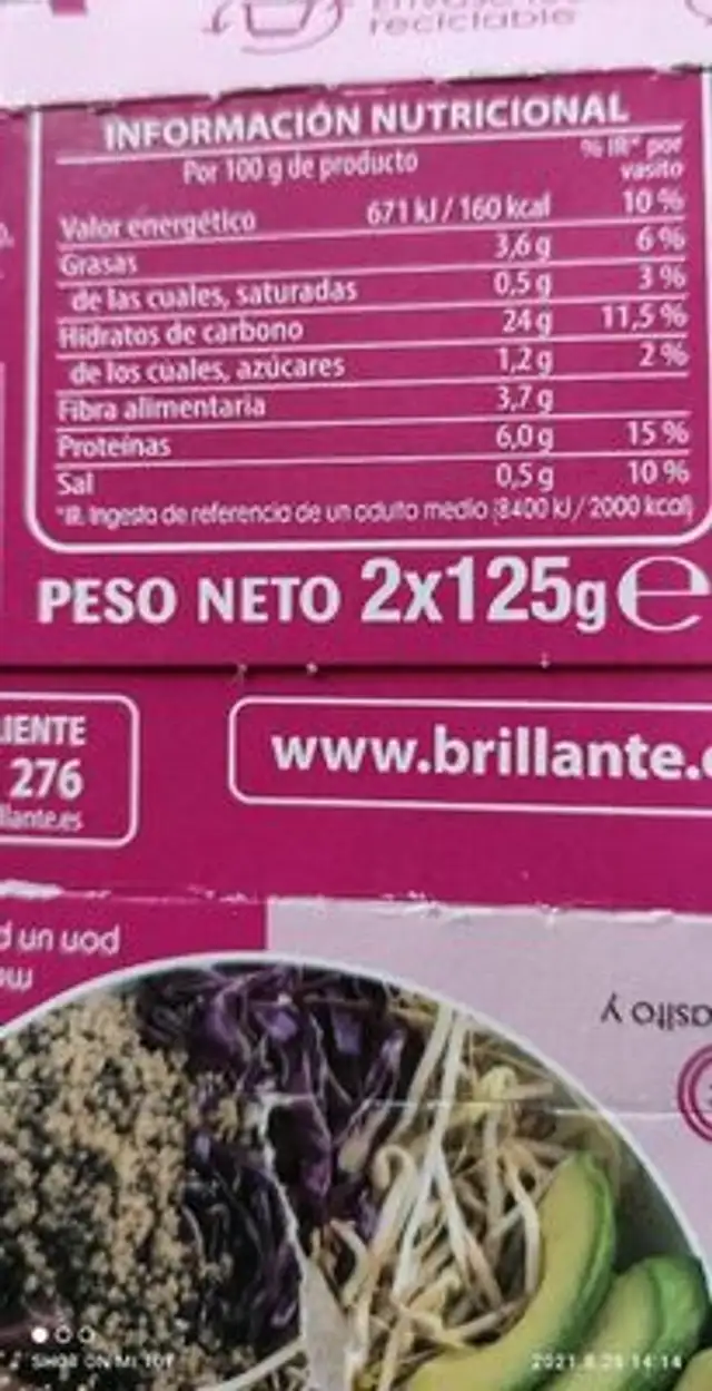 Quinoa blanca y roja nutrition facts table