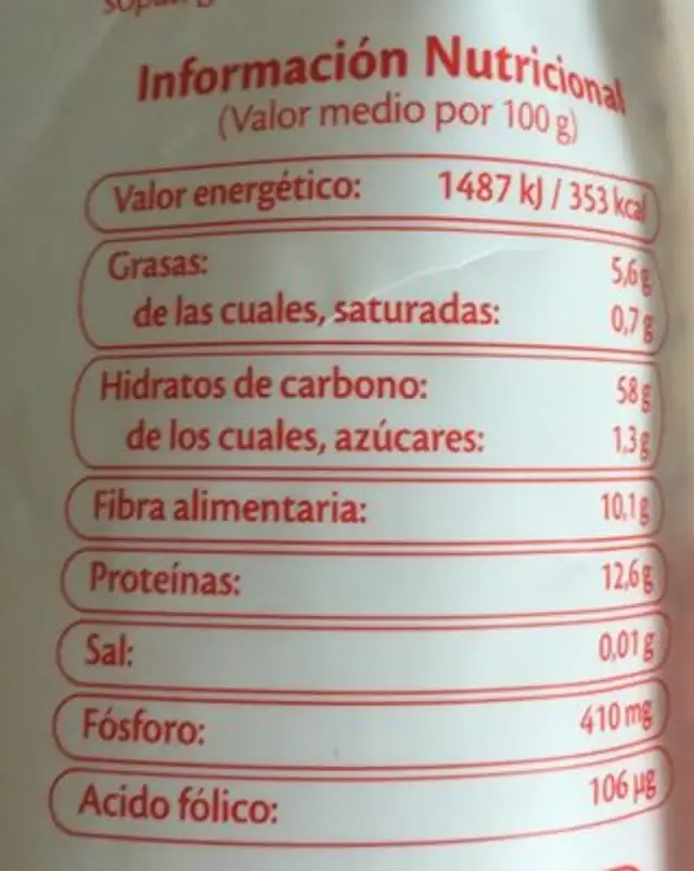 Quinoa Integral et rouge nutrition facts table