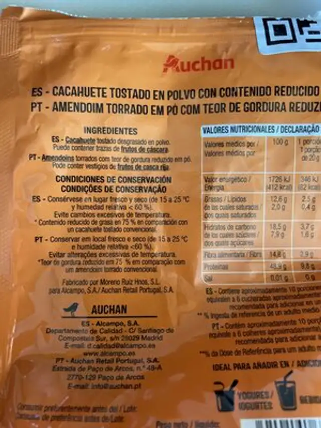 Amendoim em pó ingredients label