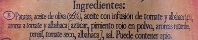 Patatas fritas mediterráneas infusionado con tomate y albahaca ingredients label