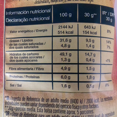 Patatas fritas mediterráneas infusionado con tomate y albahaca nutrition facts table