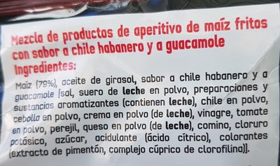 Colision aperitivos de maíz sabor chili habanero y guacamole ingredients label