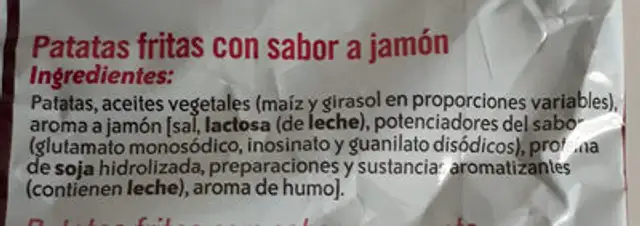 Ruffles Jamón ingredients label
