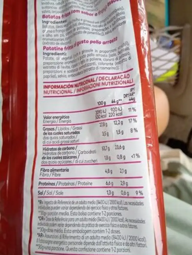 Patatas de pollo asado nutrition facts table