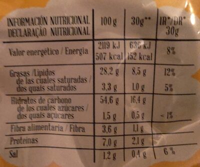 Patatas fritas onduladas sabor queso nutrition facts table