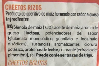 Cheetos Rolitos ingredients label