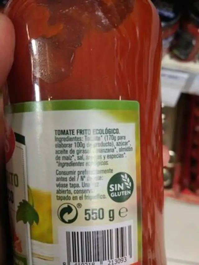 Tomate Frito Ecologico ingredients label
