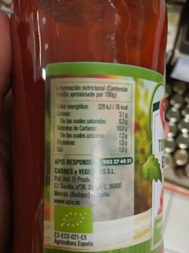 Tomate Frito Ecologico nutrition facts table