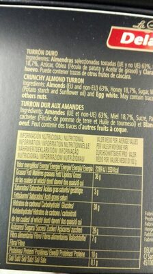 Turron Dur Aux Amandes nutrition facts table