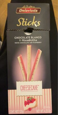 Sticks de chocolate blanco y frambuesa front packaging