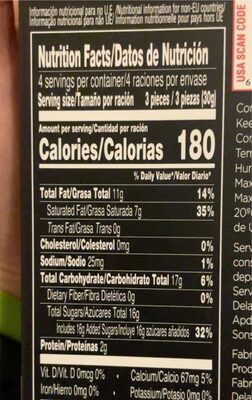Sticks de chocolate blanco y frambuesa nutrition facts table