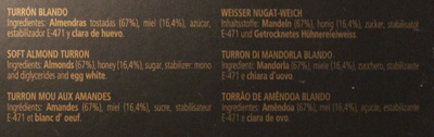 Turrón blando ingredients label