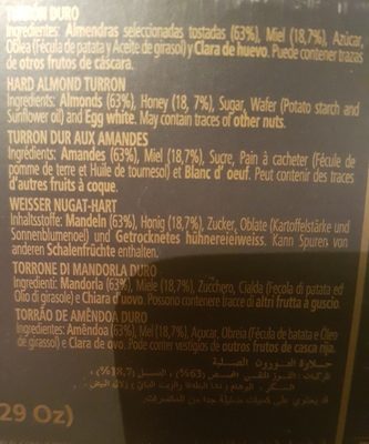 Delaviuda Turron Duro Almendras X150GRM ingredients label
