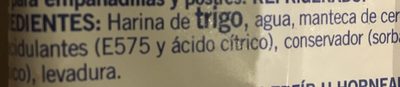Masa para empanadillas y postres ingredients label