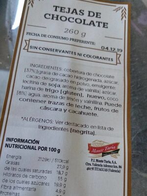 Tejas de chocolate front packaging