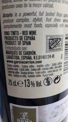 Rioja gran seleccion 2016 ingredients label
