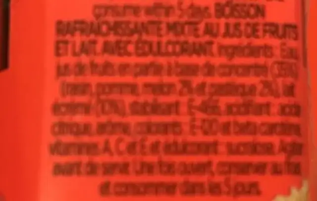 Zumo Sandia Melon ingredients label