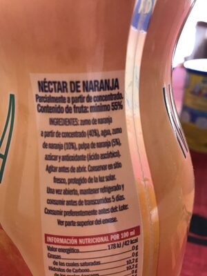 Néctar de naranja ingredients label