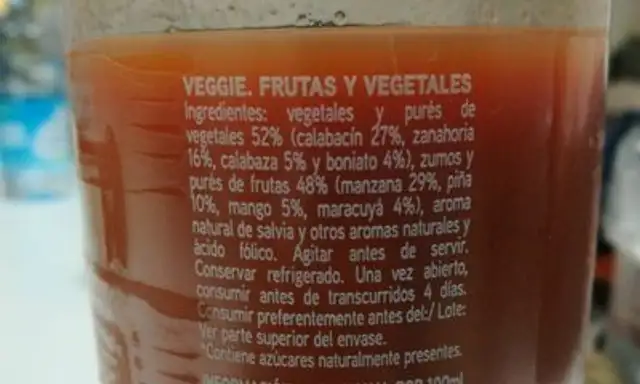 Veggies ingredients label
